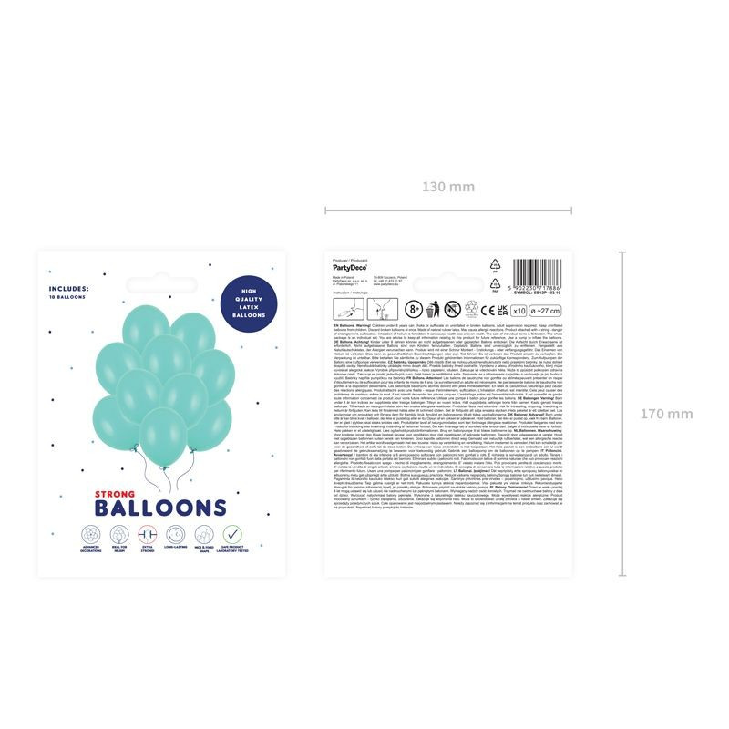 Balony Strong 27cm Pastel Mint Green 10szt SB12P-103-10 PartyDeco